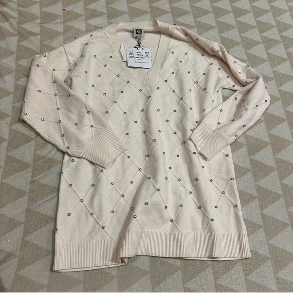 Anne Klein V-Neck Embellished Long-Sleeve Sweater - Picture 2 of 3